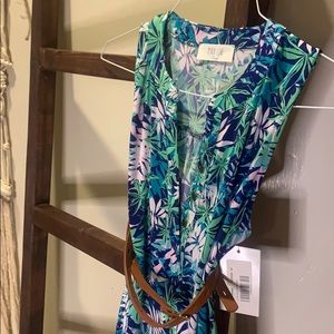Pink Lily Green & Navy Shift Dress NWT!